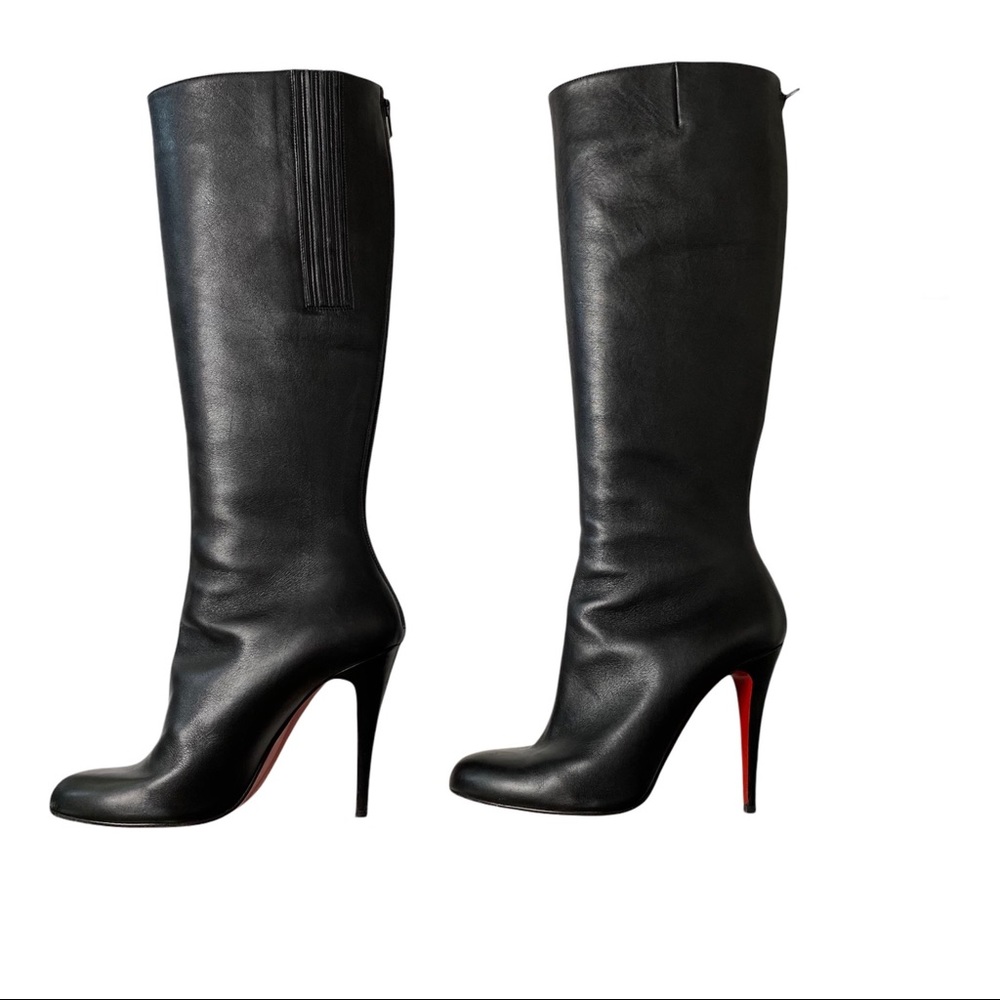 Christian Louboutin Alta Ariella Black Leather Knee High Boots 41 - Picture 1 of 16